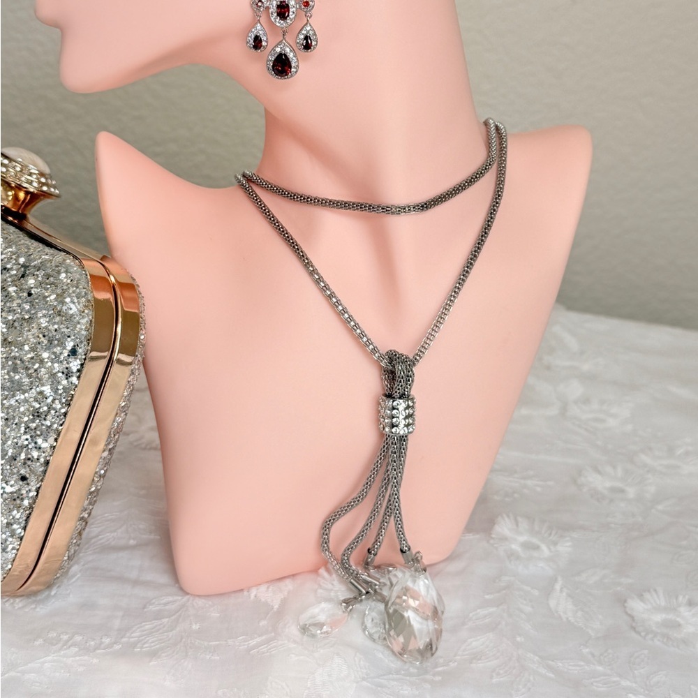 Silver Necklace with Drop Crystals Charms